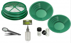 Goldwaschset SONA 7-teilig, grün 2x Goldwaschpfanne 1x Sieb