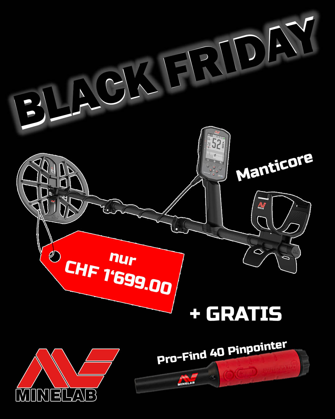 BLACK FRIDAY - Minelab Manticore Profi-Metalldetektor mit Gratis Pro-Find 40
