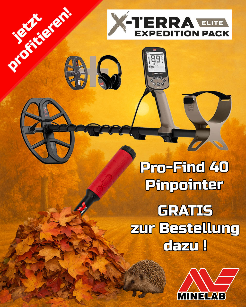 Minelab X-Terra Elite Metalldetektor Expedition Pack mit gratis Pro-Find 40 Pinpointer
