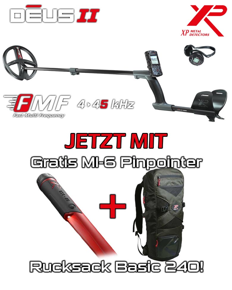 XP DEUS II 22 FMF RC WS6 Komplettset  mit GRATIS MI-6 Pinpointer und Rucksack