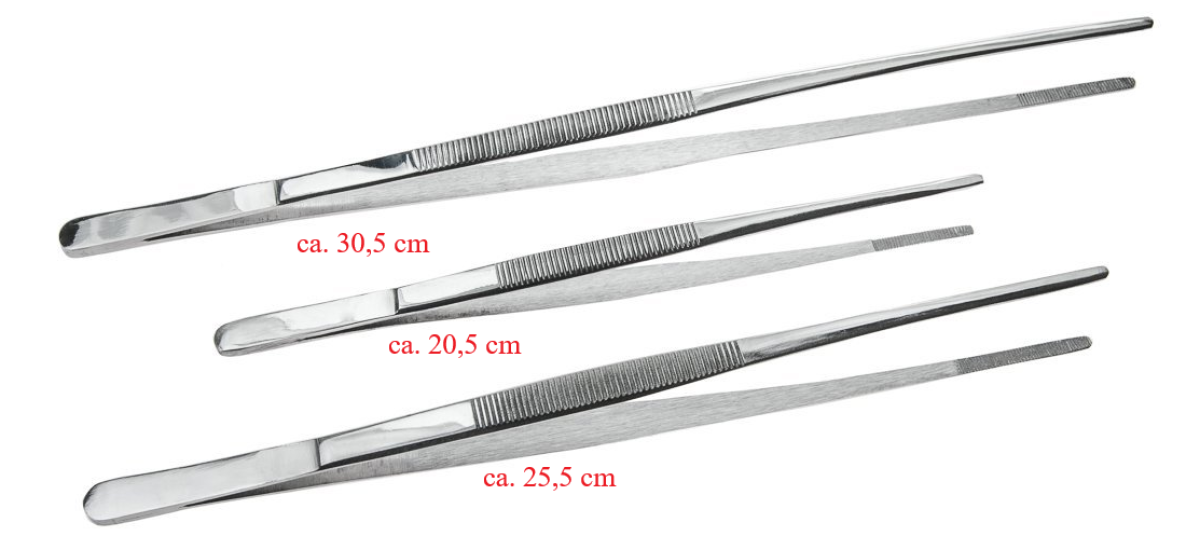 3er Set Edelstahl Pinzetten - 20,5 cm / 25,5 cm / 30,5 cm lang